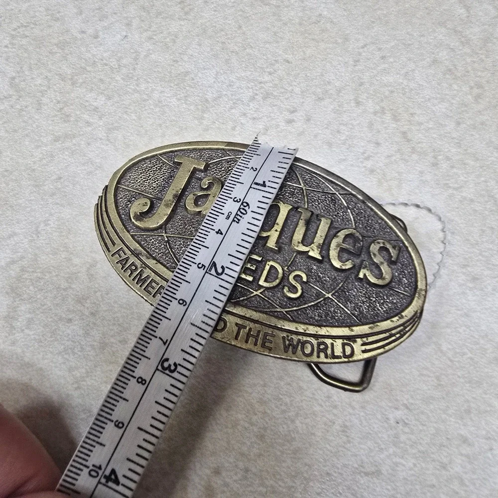 Vintage Jacques Seeds Belt‎ Buckle Farmers Feed The World Brass Tone Oval Ag
